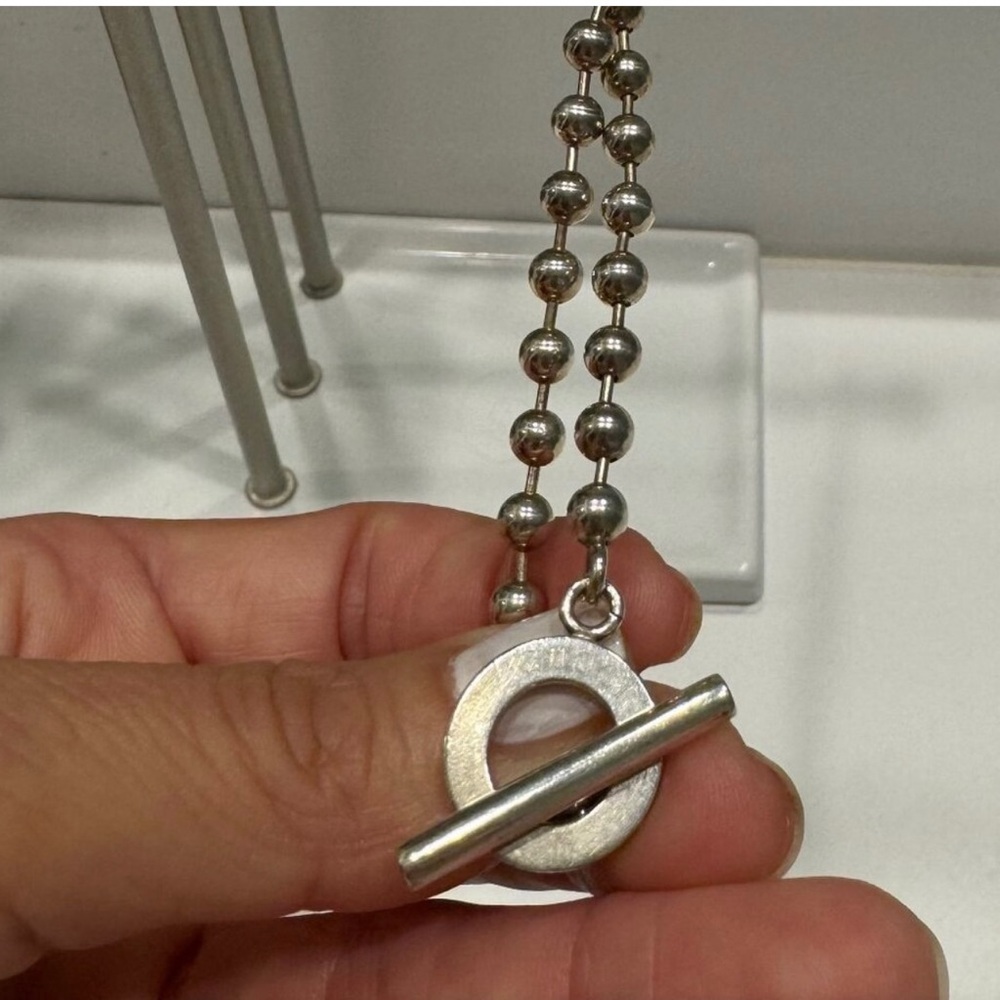 GUCCI Sterling Silver Boule Beaded Choker Toggle Necklace 16 inches - Picture 2 of 9